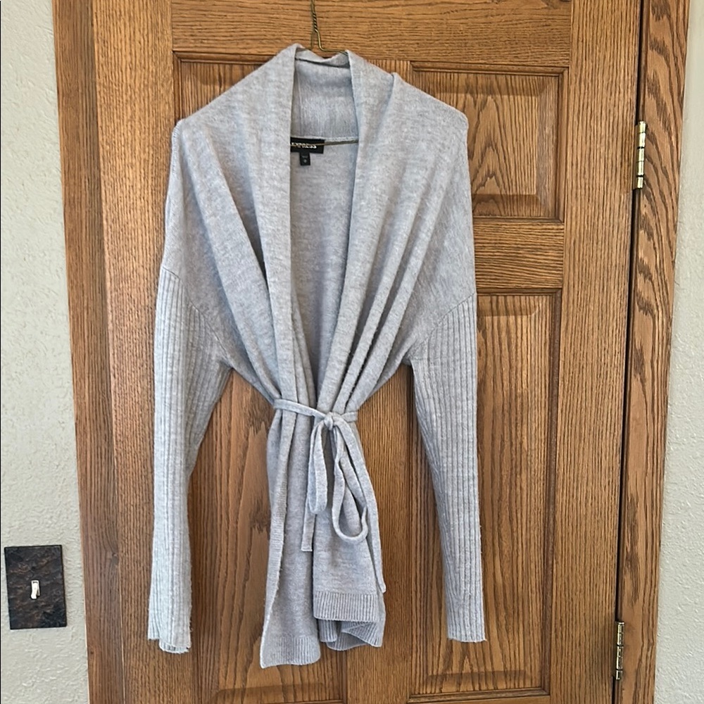 Express Gray Knit Cardigan with Tie Belt
